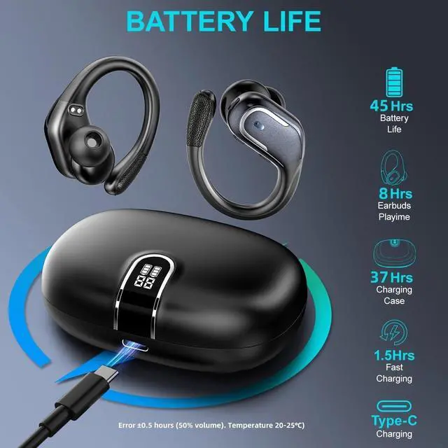 Alt view image 4 of 6 - Wireless Earbuds Bluetooth 5.3 Earbud & in-Ear Headphones Waterproof Active Noise Cancelling Work Headset with Mic Fast Charging LED Digital Display Secure Fit for Gym Work