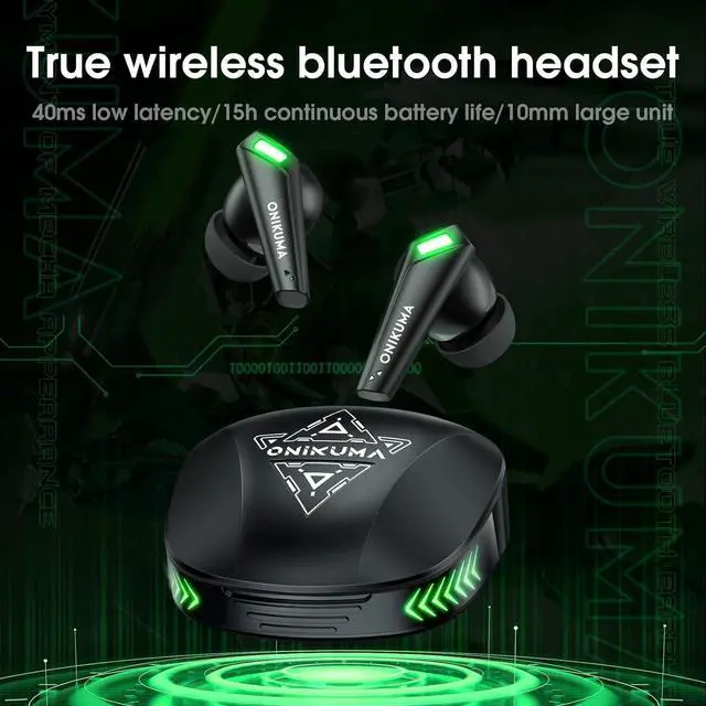 Alt view image 2 of 7 - Wireless Sport Gaming Earbuds with Earhooks  Bluetooth 5.3 Low Latency 45ms, 10mm Drivers, 6H Playtime, ENC Calling, Type-C Charging, IPX4, Mecha-Style Design, Black