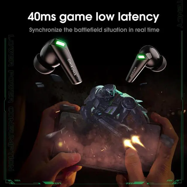 Alt view image 5 of 7 - Wireless Sport Gaming Earbuds with Earhooks  Bluetooth 5.3 Low Latency 45ms, 10mm Drivers, 6H Playtime, ENC Calling, Type-C Charging, IPX4, Mecha-Style Design, Black
