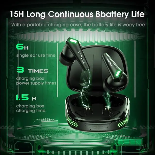 Alt view image 4 of 7 - Wireless Sport Gaming Earbuds with Earhooks  Bluetooth 5.3 Low Latency 45ms, 10mm Drivers, 6H Playtime, ENC Calling, Type-C Charging, IPX4, Mecha-Style Design, Black