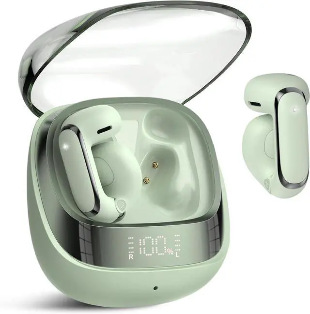 Main image of Wireless Earbuds, Bluetooth 5.4 Headphones Sport, Clip Ear Buds with 4 HD Mic, 42H, Wireless Earphone with Earhooks, Stereo Deep Bass, IP7 Waterproof Ear Bud for Workout, Green