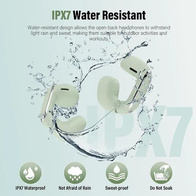 Alt view image 5 of 7 - Wireless Earbuds, Bluetooth 5.4 Headphones Sport, Clip Ear Buds with 4 HD Mic, 42H, Wireless Earphone with Earhooks, Stereo Deep Bass, IP7 Waterproof Ear Bud for Workout, Green