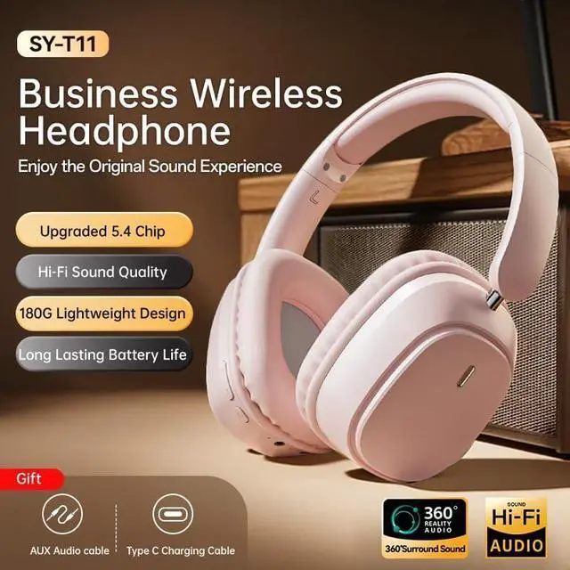 Alt view image 2 of 5 - Over-Ear Headphone Bluetooth 5.4, Wireless Foldable Headphone, Noise Cancelling Bluetooth Headset with HiFi Stereo, Lightweight Gaming Headset with Microphone, Adjustable On Ear Head-Phone (Pink)