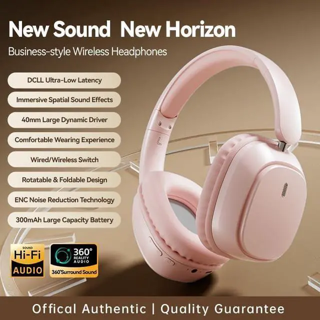 Alt view image 3 of 5 - Over-Ear Headphone Bluetooth 5.4, Wireless Foldable Headphone, Noise Cancelling Bluetooth Headset with HiFi Stereo, Lightweight Gaming Headset with Microphone, Adjustable On Ear Head-Phone (Pink)