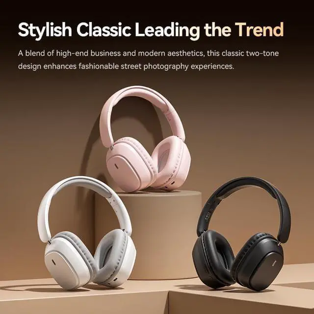 Alt view image 5 of 5 - Over-Ear Headphone Bluetooth 5.4, Wireless Foldable Headphone, Noise Cancelling Bluetooth Headset with HiFi Stereo, Lightweight Gaming Headset with Microphone, Adjustable On Ear Head-Phone (Pink)