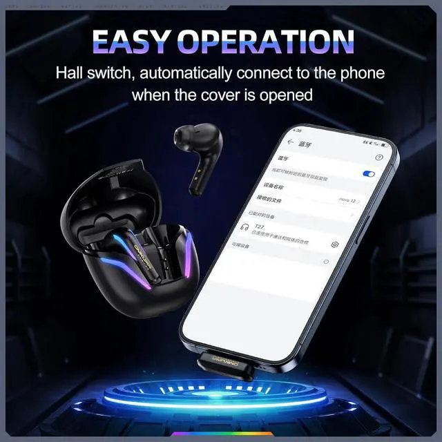 Alt view image 4 of 7 - Wireless Gaming Earbuds with Earhooks, Bluetooth 5.3 + 2.4G Dual Mode, Low Latency Sport Earphones with Mic, Type-C Charging Case, IPX4 Waterproof, 6H Playtime
