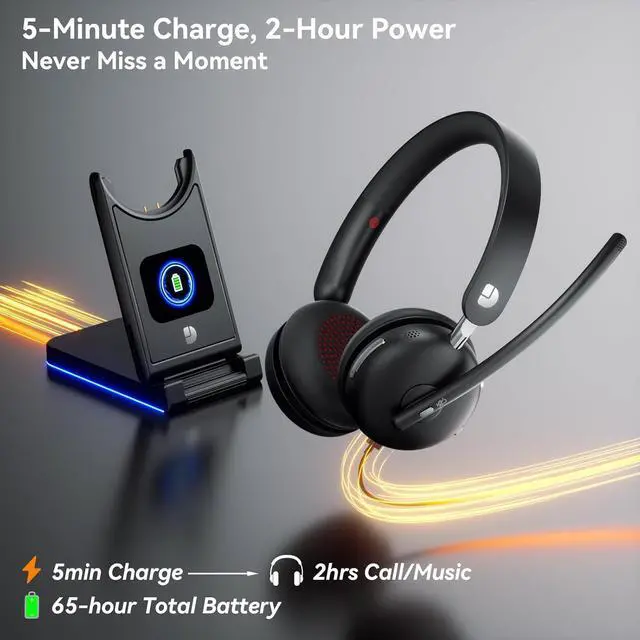 Alt view image 3 of 7 - Wireless Headset with Mic for Work Wireless Headphones for TV