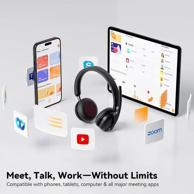 Alt view image 5 of 7 - Wireless Headset with Mic for Work Wireless Headphones for TV