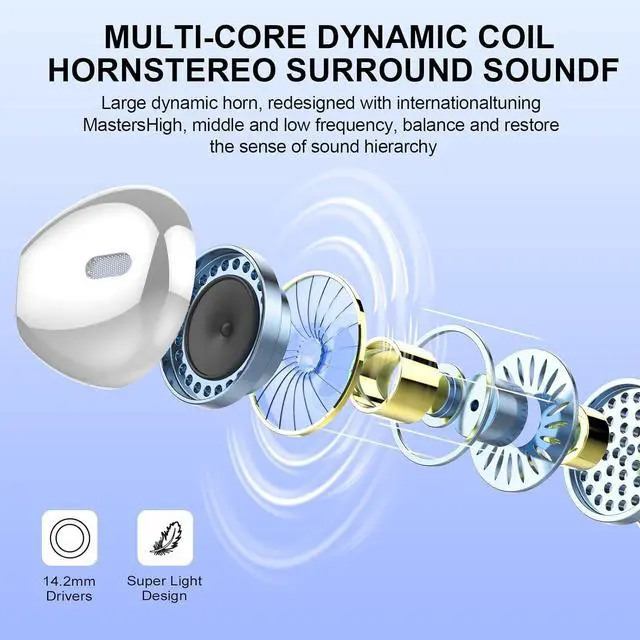 Alt view image 2 of 7 - Wireless Earbuds, Bluetooth Headphones 48H Playtime Ear Buds with LED Power Display, IPX7 Waterproof Bluetooth 5.4 Earphones in-Ear Earbuds with 4 Mic for Android iOS Cell Phone Laptop, Silver