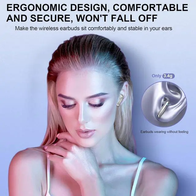 Alt view image 3 of 7 - Wireless Earbuds, Bluetooth Headphones 48H Playtime Ear Buds with LED Power Display, IPX7 Waterproof Bluetooth 5.4 Earphones in-Ear Earbuds with 4 Mic for Android iOS Cell Phone Laptop, Silver