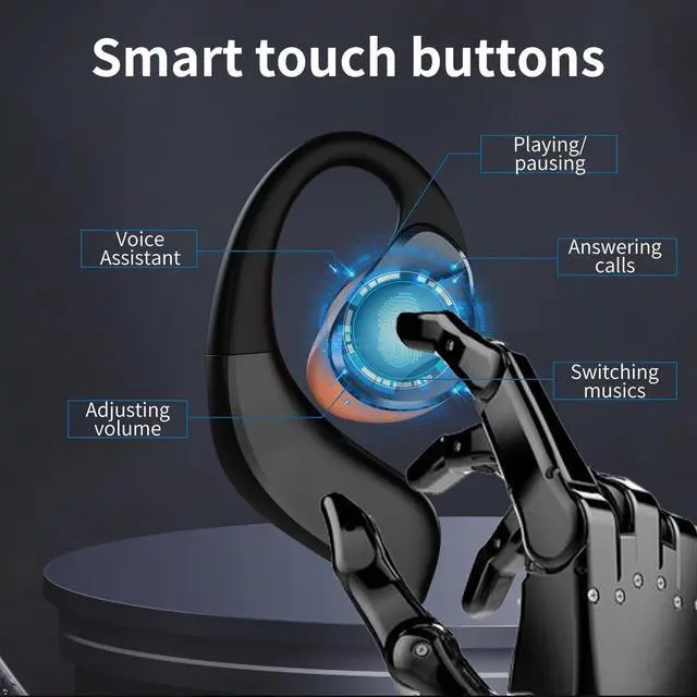 Alt view image 6 of 6 - Running Earbuds Comfort Fit Open-Ear Headphones Bluetooth Wireless Waterproof 360° HiFi Stereo Touch Control 48H Playback Time with Charging Case Sweat-Resistant for Office, Black