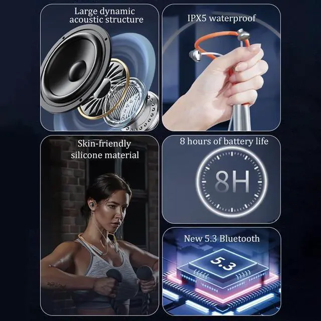 Alt view image 2 of 7 - Neckband Bluetooth Headphones Neckband Earphone Call Noise Reduction Earbuds with Mic Wireless Headphones 5.3, IPX5 Waterproof Sport Earphones for Running Driving Working Compatible,White,27g