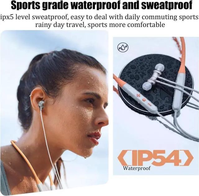 Alt view image 4 of 7 - Neckband Bluetooth Headphones Neckband Earphone Call Noise Reduction Earbuds with Mic Wireless Headphones 5.3, IPX5 Waterproof Sport Earphones for Running Driving Working Compatible,White,27g