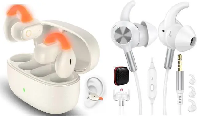 Main image of Open Ear Earbuds, Air Conduction Bluetooth Earphone, Comfortable Clip on Wireless Earbud, Gaming Light Over Ear Headphones, 3.5mm Wired Earbuds Wingtip Noise Canceling In-Ear Headphone with Mic