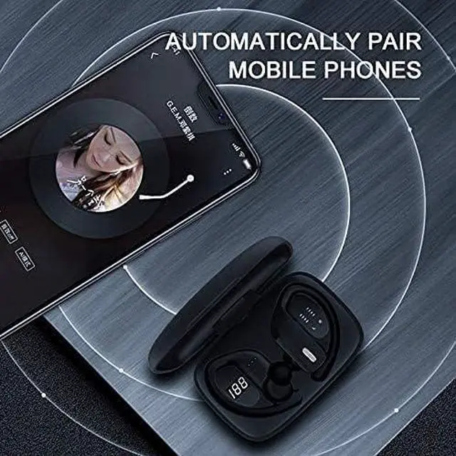 Alt view image 3 of 7 - Wireless Earbuds Bluetooth Headphones, IPX7 Waterproof Stereo Sport Earhook Headphones in-Ear with Mic,Noise Cancelling Headsets Touch Control,LED Digital Display