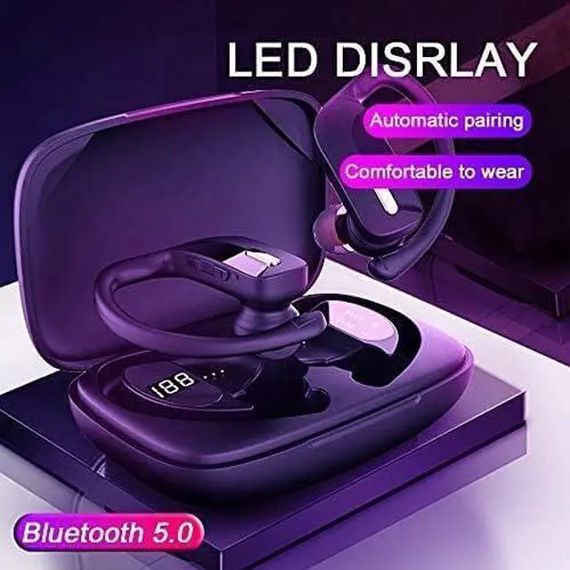 Alt view image 4 of 7 - Wireless Earbuds Bluetooth Headphones, IPX7 Waterproof Stereo Sport Earhook Headphones in-Ear with Mic,Noise Cancelling Headsets Touch Control,LED Digital Display