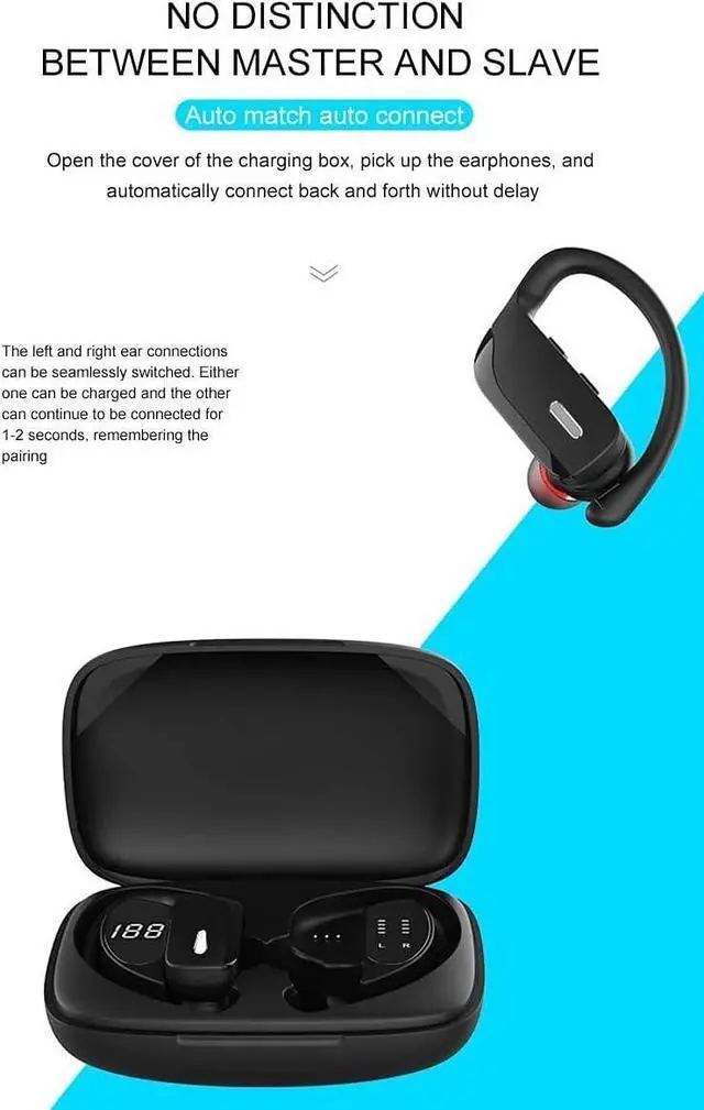 Alt view image 6 of 7 - Wireless Earbuds Bluetooth Headphones, IPX7 Waterproof Stereo Sport Earhook Headphones in-Ear with Mic,Noise Cancelling Headsets Touch Control,LED Digital Display