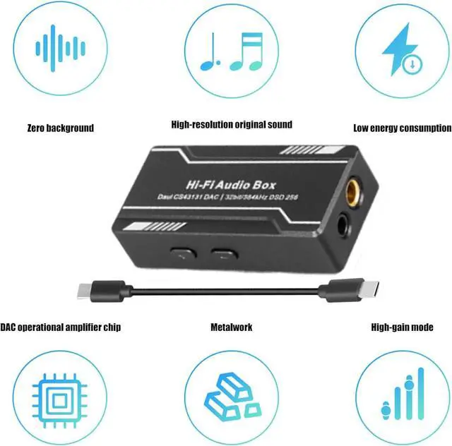 Alt view image 7 of 7 - USB C To 3.5mm 4.4mm Headphone Amplifier HiFi Earphone Sound Amplifier 32bit 384kHz CS43131 Sound Adapter Dongle Box