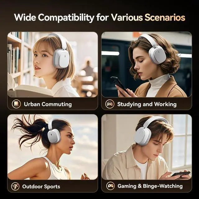 Alt view image 4 of 7 - On Ear Headphones Wireless Bluetooth Foldable Lightweight Headset Wireless Overhead Headphones with Microphone Over Ear Bluetooth Headset Noise Canceling for Home/Office/Cellphone (White)