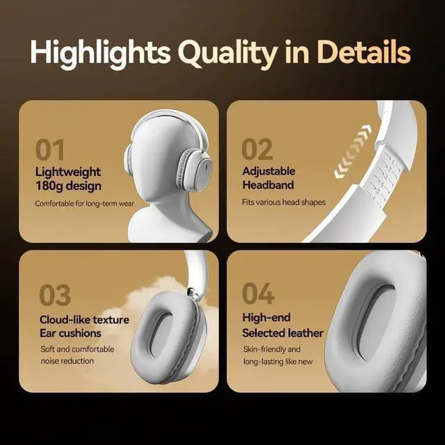 Alt view image 5 of 7 - On Ear Headphones Wireless Bluetooth Foldable Lightweight Headset Wireless Overhead Headphones with Microphone Over Ear Bluetooth Headset Noise Canceling for Home/Office/Cellphone (White)