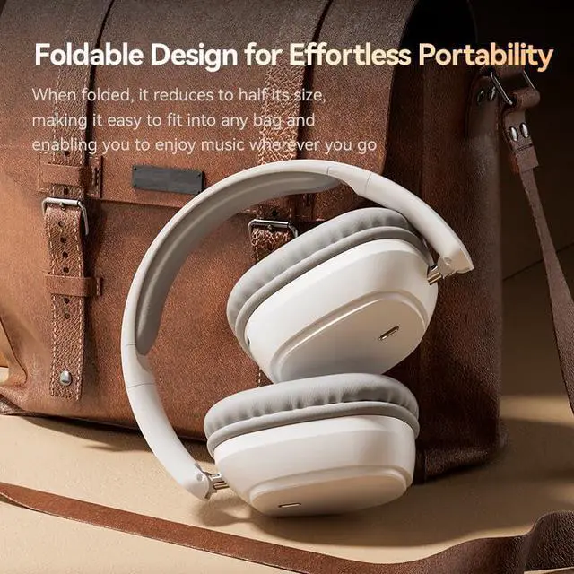 Alt view image 3 of 7 - On Ear Headphones Wireless Bluetooth Foldable Lightweight Headset Wireless Overhead Headphones with Microphone Over Ear Bluetooth Headset Noise Canceling for Home/Office/Cellphone (White)