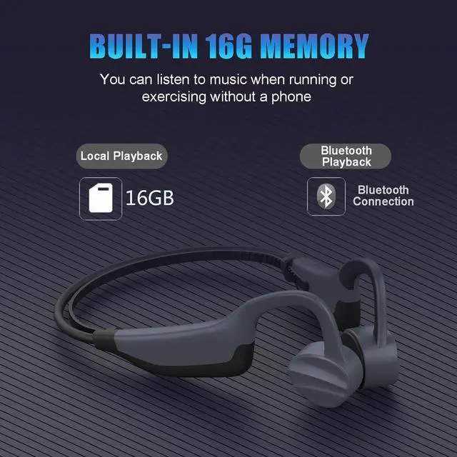 Alt view image 7 of 7 - Bone Conduction Headphones Bone Conduction Wireless Earbuds Swimming Earbuds Open Ear Headphones Underwater Earphones for Swimming Built-in Mic Sports Headset with 16G Memory Swimming,Grey