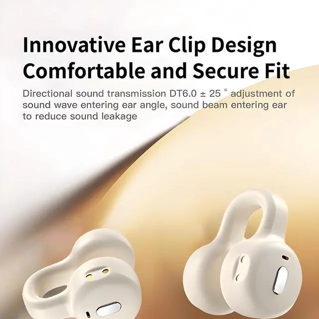 Alt view image 2 of 7 - Echopals Ear Clip Wireless Earbuds, Multi-Functional Touch Screen Display, 13mm Speakers with Dynamic Sound, 4Hr Single Play and 20Hr with Case, TF Card Support Local Music Play (Beige)