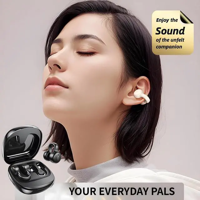 Alt view image 7 of 7 - Echopals Ear Clip Wireless Earbuds, Multi-Functional Touch Screen Display, 13mm Speakers with Dynamic Sound, 4Hr Single Play and 20Hr with Case, TF Card Support Local Music Play (Beige)