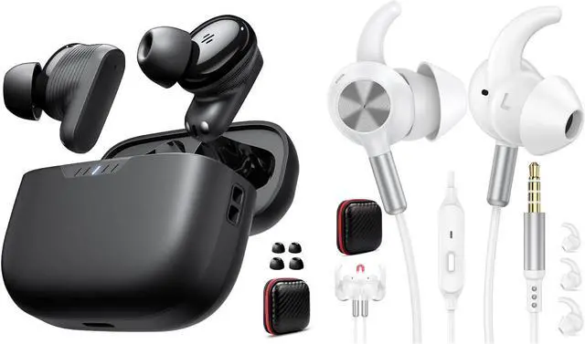 Main image of TOPAUX True Wireless Earbuds HiFi Bass Bluetooth 5.4 Headset 3.5mm Wired Earbuds Secure Wingtip Noise Canceling in-Ear Headphone with Mic for Steam Deck Chromebook PC Computer Corded Jack Earphone