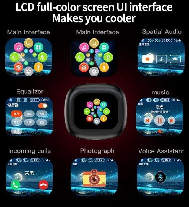 Alt view image 2 of 7 - Micool Open-Ear Headphones Bluetooth 5.4 with LCD Touch Screen, Wireless Earbuds with 120-Day Standby, Sports Headset Noise Reduction & 13mm Drivers for Immersive Sound