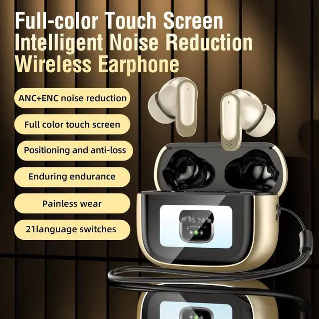 Alt view image 2 of 7 - Wireless Headphones with Touch Screen, Headphones with Surround Sound for iOS & Android, Microphone for Calls, Gaming, Music and Sports (Gold)