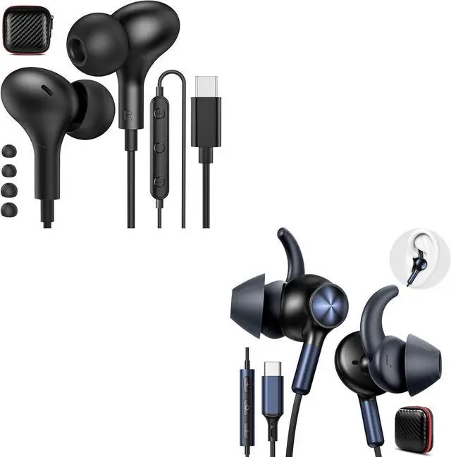 Main image of 2-Pack USB-C Headphones for Samsung Galaxy S25 S24 S23 S22 S21 A53 A54 A55, Sport in-Ear Headphones Type C Wired Earbuds