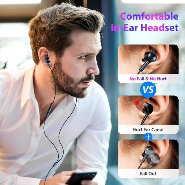 Alt view image 6 of 7 - 2-Pack USB-C Headphones for Samsung Galaxy S25 S24 S23 S22 S21 A53 A54 A55, Sport in-Ear Headphones Type C Wired Earbuds