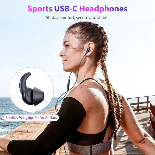 Alt view image 4 of 7 - 2-Pack USB-C Headphones for Samsung Galaxy S25 S24 S23 S22 S21 A53 A54 A55, Sport in-Ear Headphones Type C Wired Earbuds