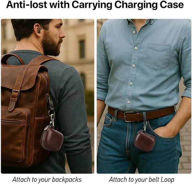 Alt view image 4 of 7 - Genuine Leather Case for Powerbeats Pro2 with Keychain, Durable Shockproof Full Protective Case Cover Compatible with Powerbeats Pro2 2025 Bluetooth Earbuds, Support Wireless Charging Coffee