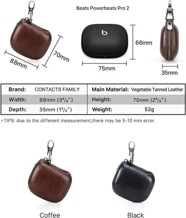 Alt view image 6 of 7 - Genuine Leather Case for Powerbeats Pro2 with Keychain, Durable Shockproof Full Protective Case Cover Compatible with Powerbeats Pro2 2025 Bluetooth Earbuds, Support Wireless Charging Coffee