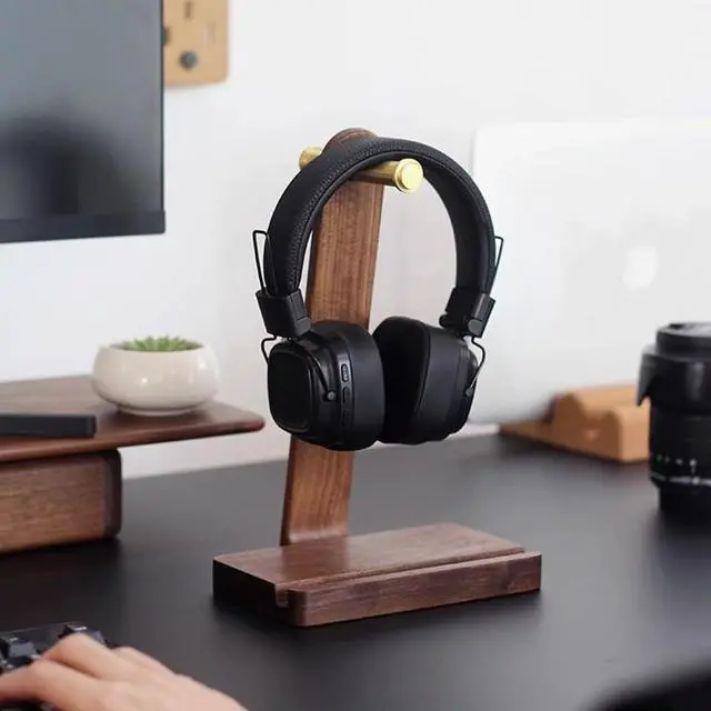 Alt view image 3 of 7 - Headphone Stand, Gaming Headphone Stand, Solid Wood Headset Stand for Desk, Heavy Duty Headphone Holder Desk Headphone Stand