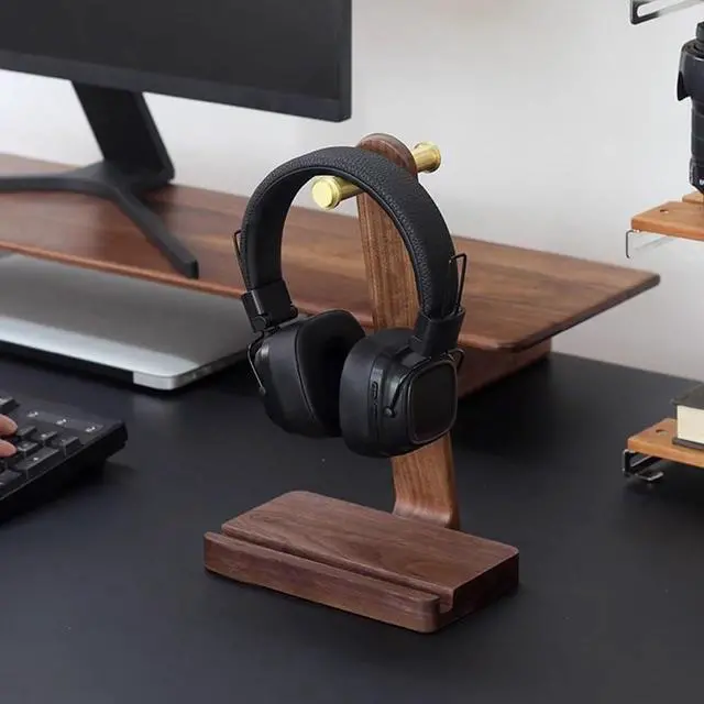 Alt view image 6 of 7 - Headphone Stand, Gaming Headphone Stand, Solid Wood Headset Stand for Desk, Heavy Duty Headphone Holder Desk Headphone Stand