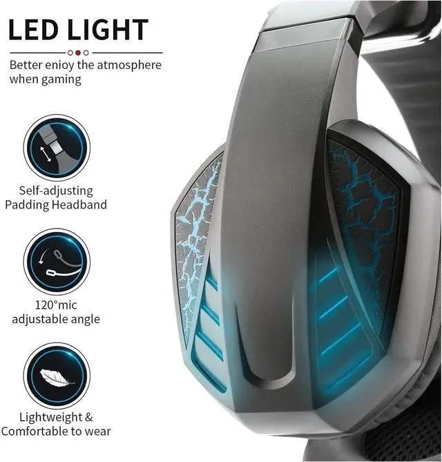 Alt view image 2 of 4 - Gaming Het for PS4 PC Het with Surround Sound Noise Canceling Over Ear Headphones with Mic LED Light Compatible with PS5 PS4 Switch PC PS2 Mac Laptop