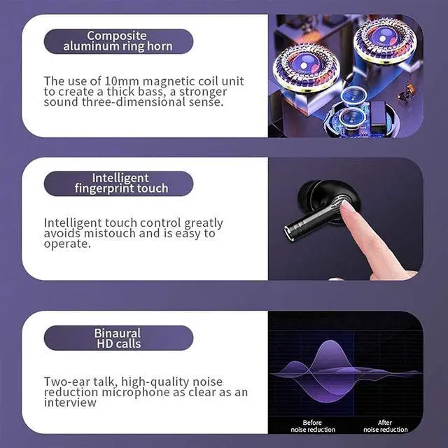 Alt view image 6 of 7 - Wireless Earbuds Bluetooth Headphones Touch Control with Wireless Charging Case IPX8 Waterproof Stereo Earphones in-Ear Built-in Mic Headset Premium Deep Bass for Sport Black
