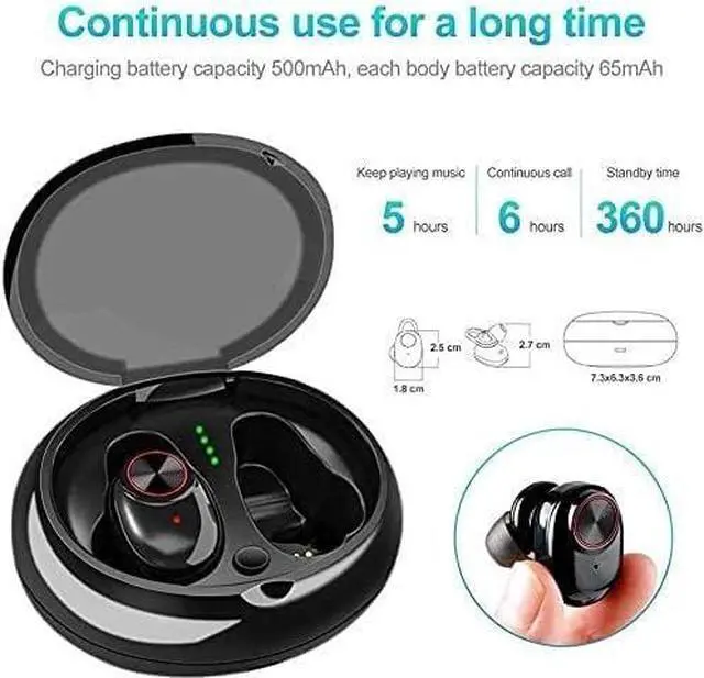 Alt view image 3 of 6 - True Wireless Earphones, Noise Isolation in Ear Earphones Sports Invisible Earpieces, Bluetooth 5.0 Mini Headsets Portable Earbuds Stereo, Headset Built-in Microphone