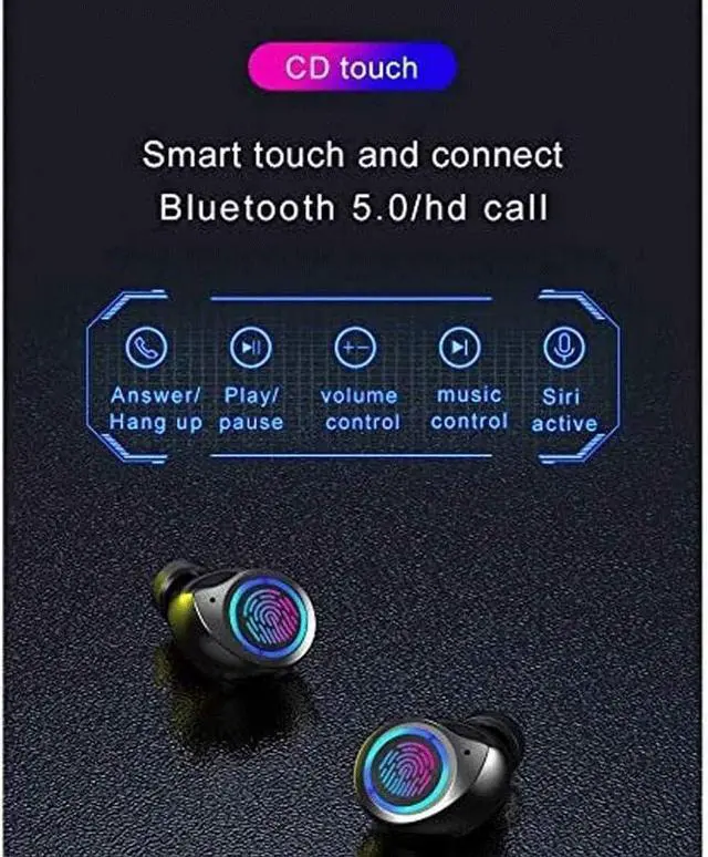 Alt view image 7 of 7 - Bluetooth Headphones Touch Control with Wireless Charging Case Waterproof Stereo Earphones in-Ear Built-in Mic Headset Premium Deep Bass for Sport