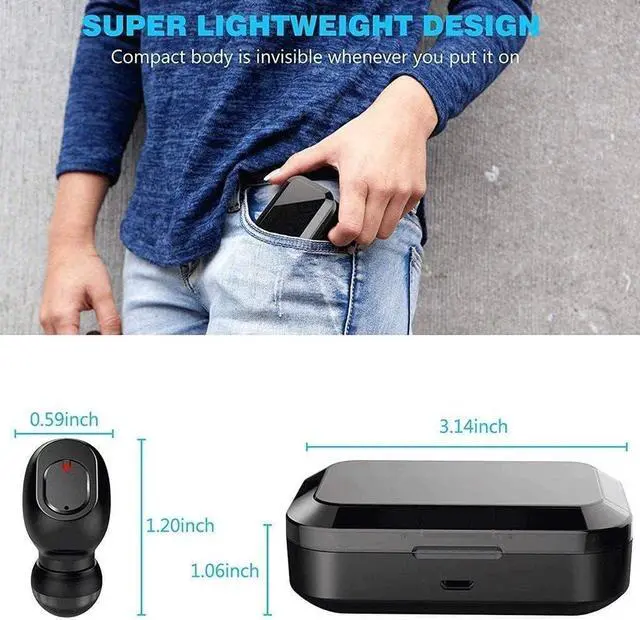 Alt view image 4 of 7 - Bluetooth Headphones Binaural Call True Wireless Earbuds 20H Playtime HD Stereo Bass Sound Mini in Ear Bluetooth Earphones with Built in Mic