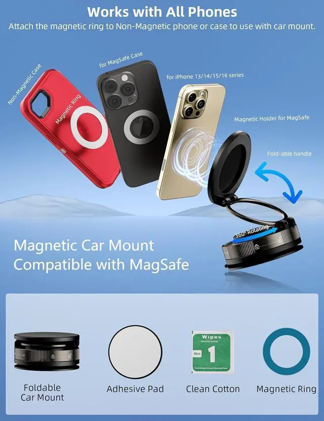 Alt view image 7 of 7 - Wireless Earbuds Open Ear Clip On Bluetooth Headset Bass Stereo Over Ear Arc Sports Earphone LED Cordless In-Ear Game Headphone for MagSafe Car Mount 360° Rotation Magnetic Adjustable Dashboard Windsh