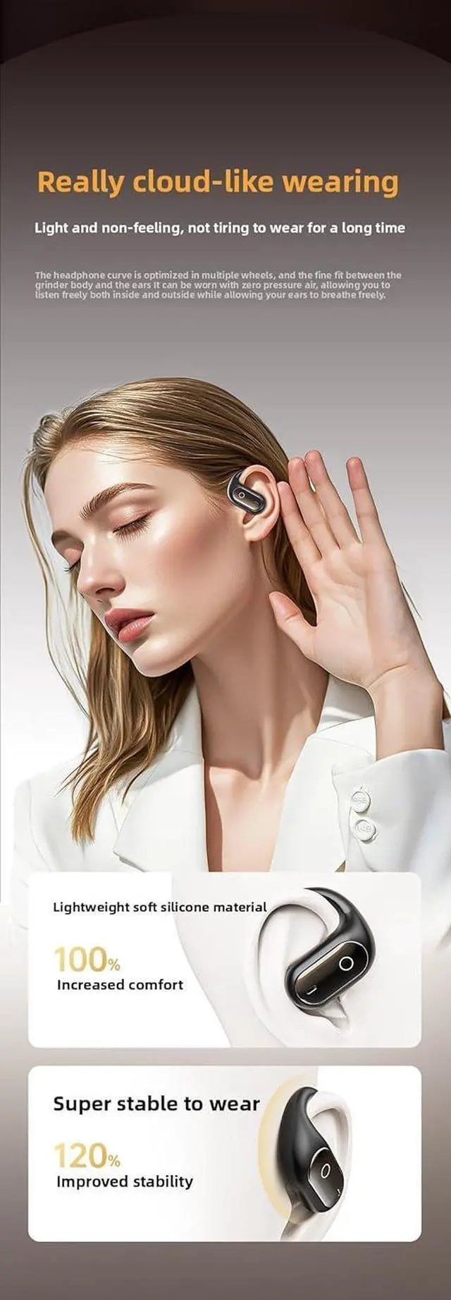 Alt view image 7 of 7 - Translation earbuds Real-time, translation Bluetooth headset 144 languages Luminous quicksand Hanging ear Dual-side stereo noise-canceling headset, suitable for business and study use (orange (color))