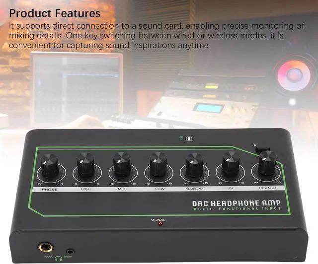 Alt view image 4 of 7 - Desktop Headphone Amp,DAC Headphone Amplifier with Treble Mid Bass Knobs 3EQ Type C 3.5mm Stereo Optical Coaxial BT Input for Gaming PC Computer Home Audio System (US Plug)