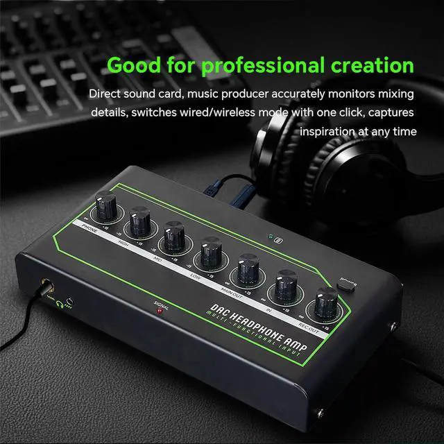 Alt view image 7 of 7 - Desktop Headphone Amp,DAC Headphone Amplifier with Treble Mid Bass Knobs 3EQ Type C 3.5mm Stereo Optical Coaxial BT Input for Gaming PC Computer Home Audio System (US Plug)