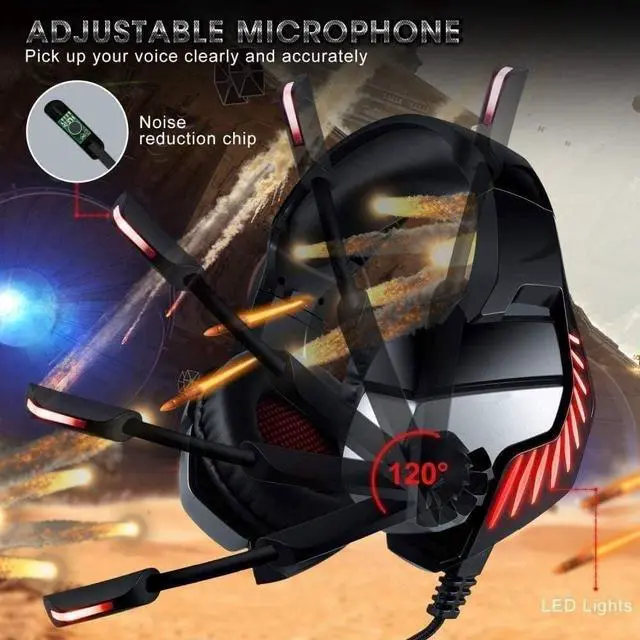 Alt view image 2 of 7 - Gaming Headphones, Headset Gaming Headphones with Microphone, LED Light Noise Reduction and Volume Control,Suitable for a Variety of Electronic Devices (Color : Blue)
