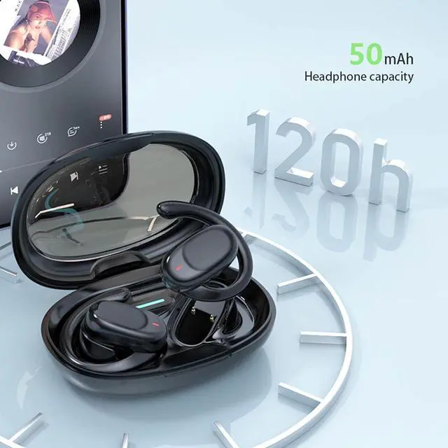 Alt view image 5 of 7 - Workout Headphones Bone Conduction,5.3 Wireless Bone Conduction Sport Headphones - Sweatproof Dual 14.4mm Dynamic Drivers, 120H Standby Time, Charging Case - for Cycling