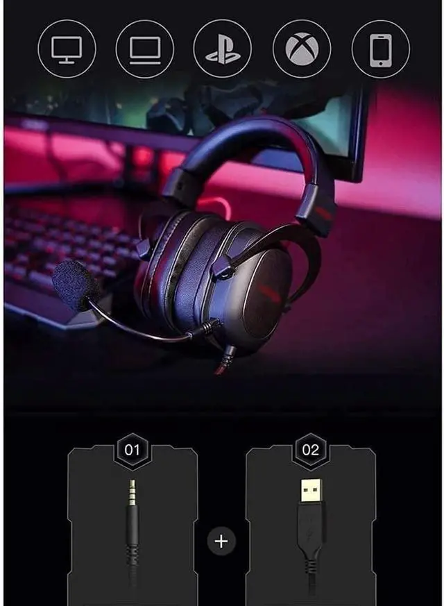 Alt view image 3 of 6 - Gaming Headset with Microphone, with 7.1 Surround Sound and Detachable Mic Soft Memory Earmuffs,360° Surround Sound Effect,Suitable for Those Who Like to Play Games